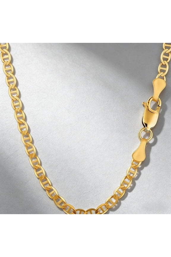 14k Real Yellow Gold Solid Mariner 6mm Chain Anchor Link Necklace (18") Italian Jewelry for Men & Women
