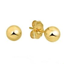 14k Real Yellow Gold Stud Ball Earrings, Gold Friction Backs - 7 Mm