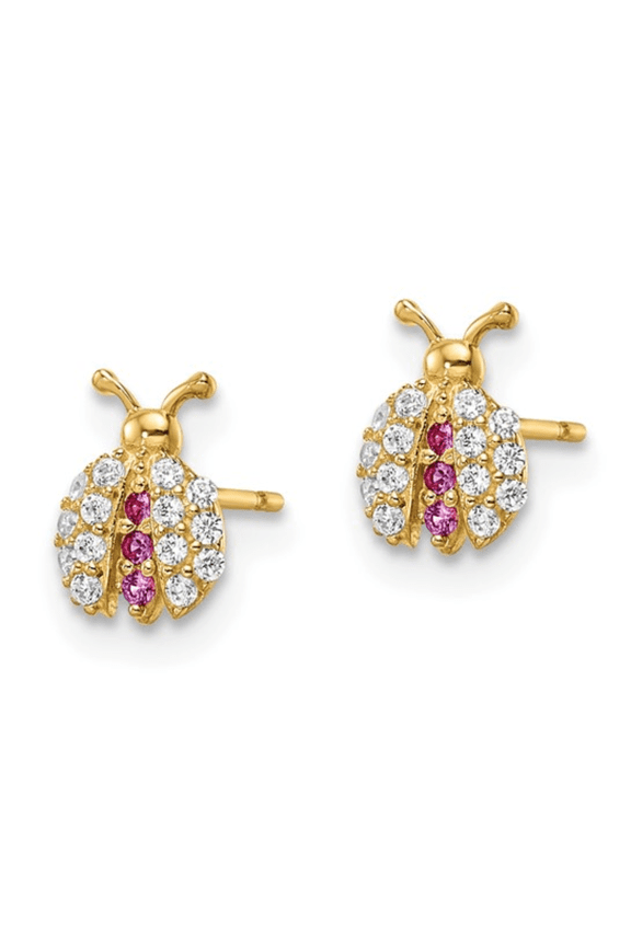 14k Red CZ Lady Bug Earrings