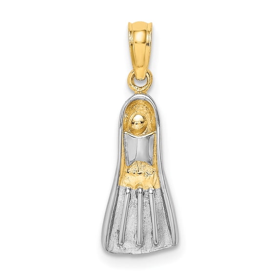14k Yellow Gold Rhodium Polished Finish 3-Dimensional Scuba Flipper Charm Pendant