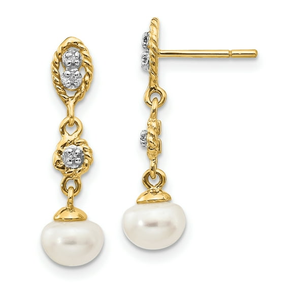 14k & Rhodium 6-7mm Freshwater Cultured Button Pearl & Diamond Post Ear