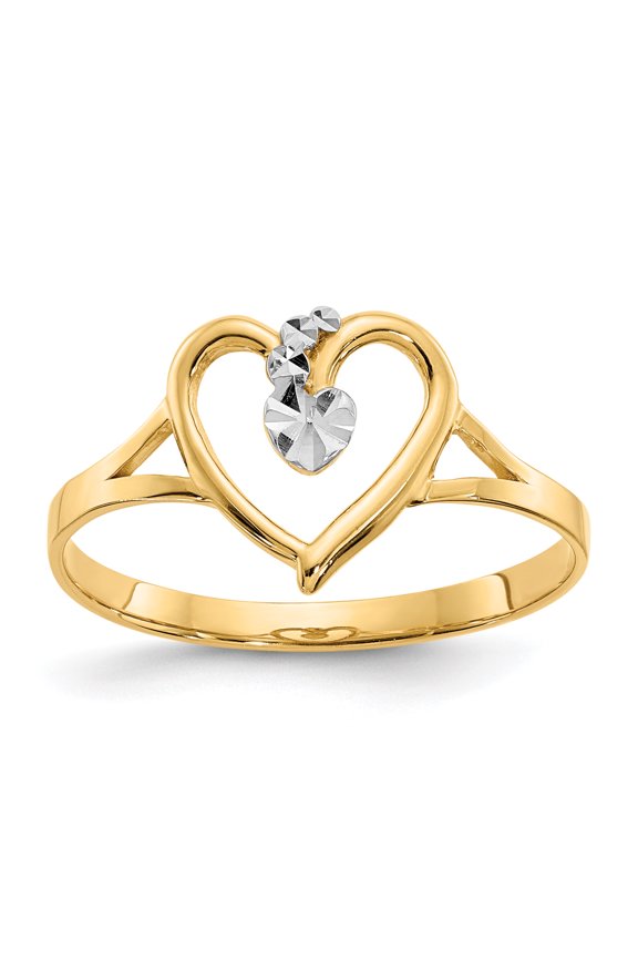 14k & Rhodium Cut-Out Heart Ring