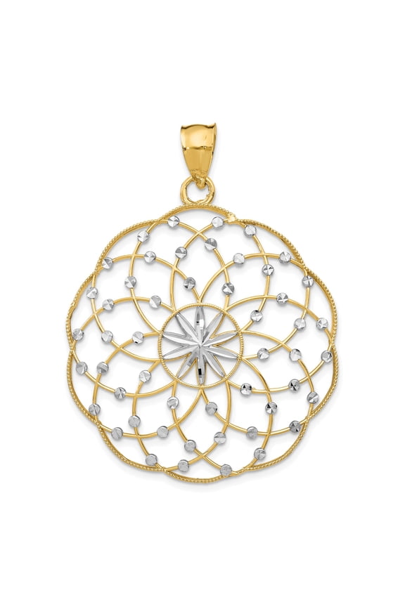 14k Rhodium Diamond Cut Sphere Pendant in 14k Yellow Gold