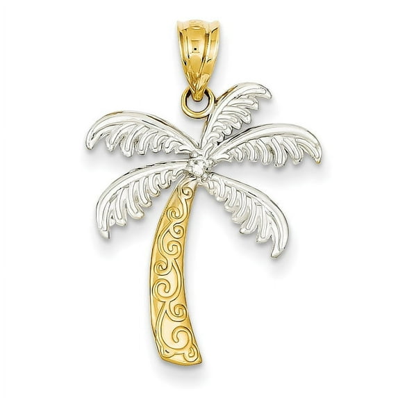 14k & Rhodium Diamond Palm Tree Pendant