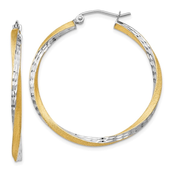 14k & Rhodium Diamond-cut 2.5mm Twisted Hoop Earrings in 14k Yellow Gold w/ Rhodium Plating
