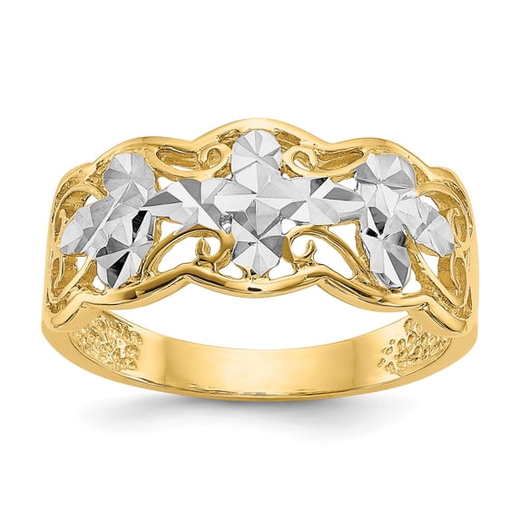 14k Rhodium Diamond-cut Wave Ring in 14k Yellow Gold - Size 6
