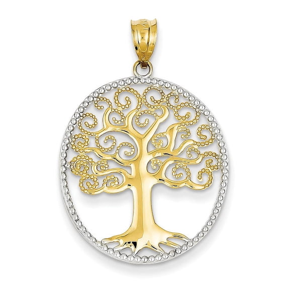 14k & Rhodium Filigree Tree of Life Pendant