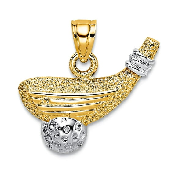 14k Rhodium Golf Club and Ball Pendant Necklace 17.2x15.9mm Pendant for Women - 1.3 Grams