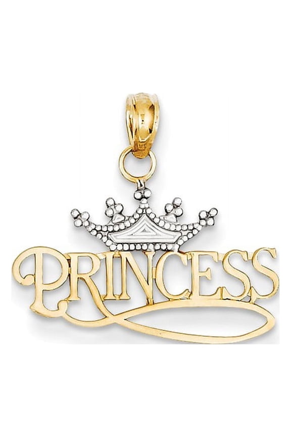 14k & Rhodium Polished Princess with Crown Pendant