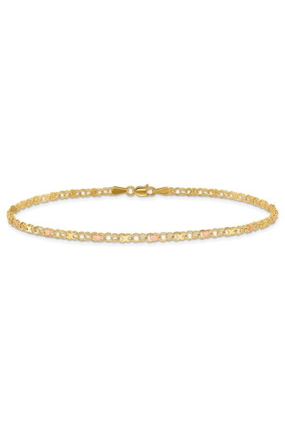 14k & Rhodium X's & Hearts Anklet