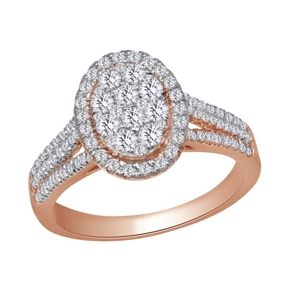 AFFY 14k Rose Gold 0.9 CT Prong Set White Natural Diamond Cluster Engagement Wedding Ring With Ring Size 8