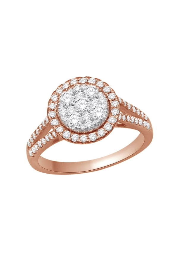 14k Rose Gold 0.9 cttw Round Cut White Natural Diamond Split Shank Engagement Wedding Ring With Ring Size 7.5