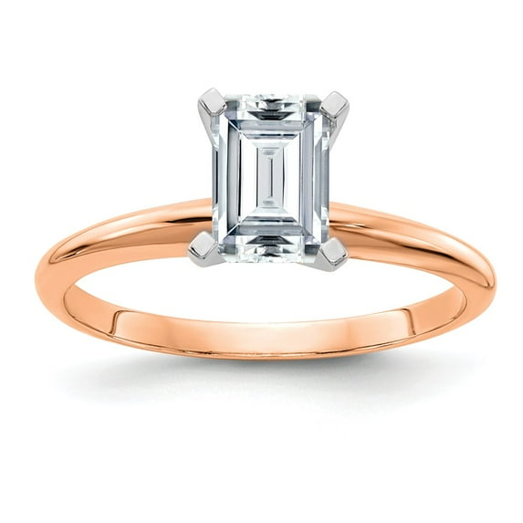 14k Rose Gold 1.0ct. 7x5 Emerald Colorless Moissanite Solitaire Engagement Ring Size 8.5