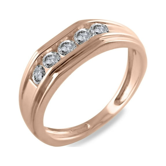 14k Rose Gold 1/2 Carat (ctw) Round Cut Natural White Diamond 5-Stone Mens Anniversary Wedding Band Ring Men's Jewelry (Diamond Color: H-I, Clarity: I2, 0.50cttw) Ring Size-9