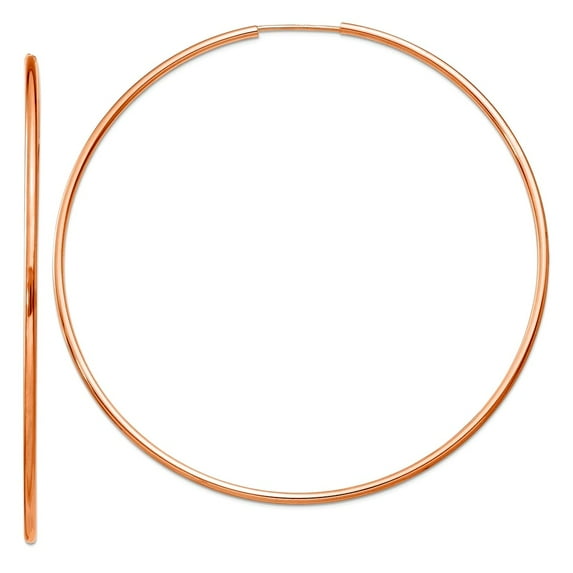 14k Rose Gold 1.5mm Polished Endless Hoop Earrings 1.5mm Thick Hoop Earring for Women - 2.6 Grams