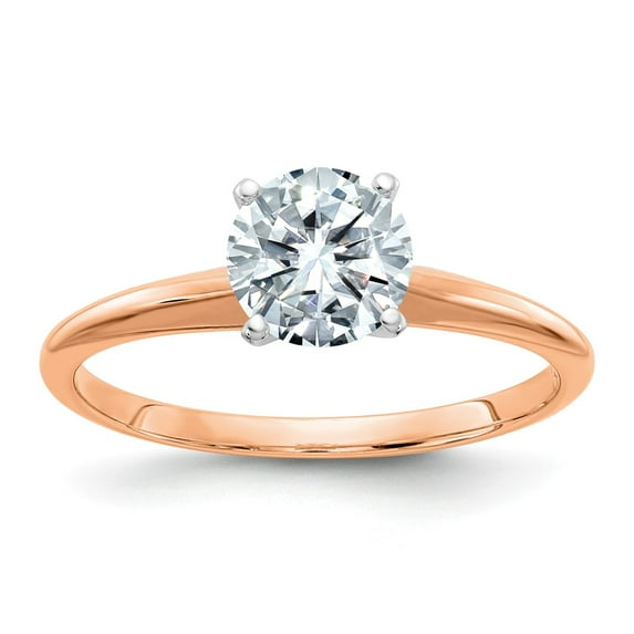14k Rose Gold 1.75ct. 7.5mm Round Colorless Moissanite Solitaire Engagement Ring Size 7