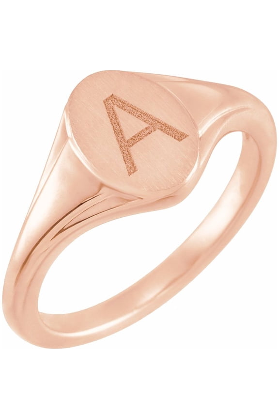 14k Rose Gold 10.4x7.1mm Oval Shape Fluted Signet Metal Fashion Ring Fine Jewelry For Women Gifts For Her, Size 7