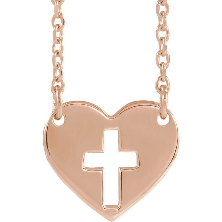 14K Gold Cross Charm Necklace 14K Rose Gold / 16 Inches