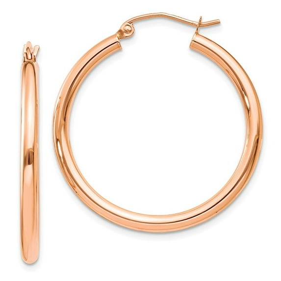14k Rose Gold 2.5mm Polished Hoop Earrings - 2.0 Grams - Measures 30mm long 2.5mm Thick