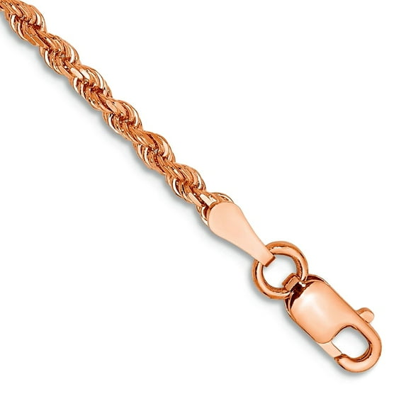14k Rose Gold 2mm Sparkle-Cut Rope With Lobster Clasp Chain Bracelet 8 Inch Link Bracelet for Women and Men