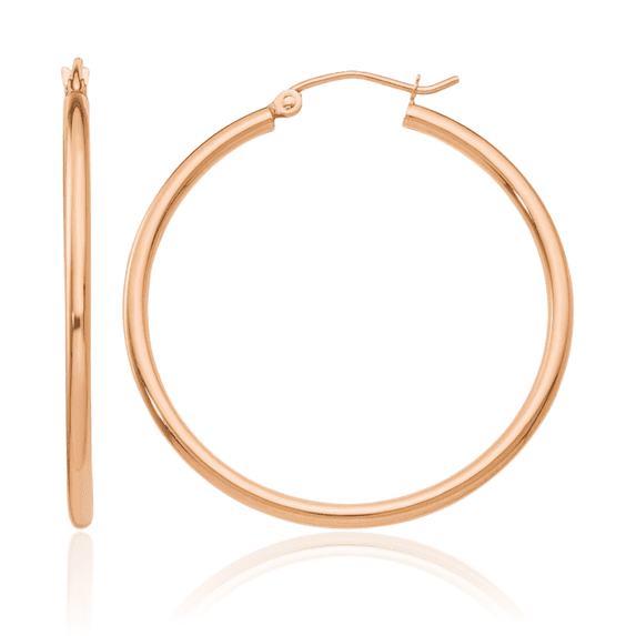 14K Solid Rose Pink Gold 2mm Tube Round Medium Hoop Earrings