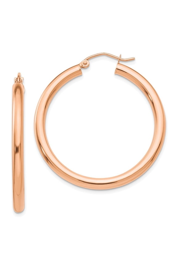14k Rose Gold 3mm Hoop Earrings - 3.0 Grams - Measures 34x34mm