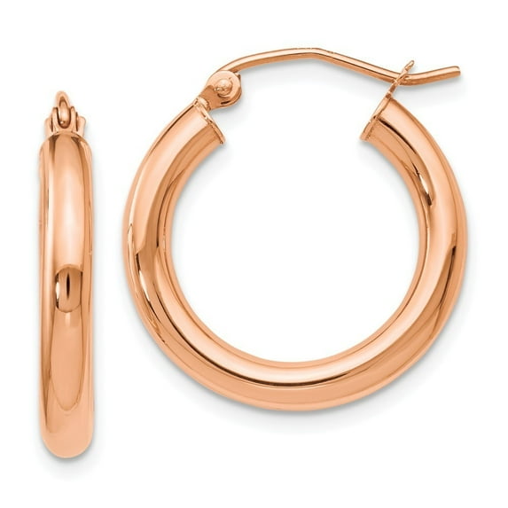 14k Rose Gold 3mm Polished Hoop Earrings - Measures 20x20mm Wide 3mm Thick