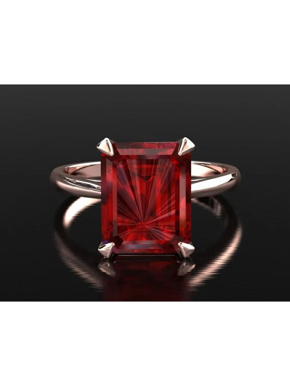 14k Rose Gold 4.05 ct Natural Emerald Cut Ruby Gemstone Thin Band Wedding Ring