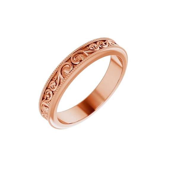 14k Rose Gold 4mm Polished Sculptural Relief Pattern Design Band Size 7 Ring for Women and Men