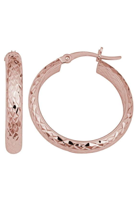 KoolJewelry 14k Rose Gold 4x20 mm Diamond-cut Round Hoop Earrings