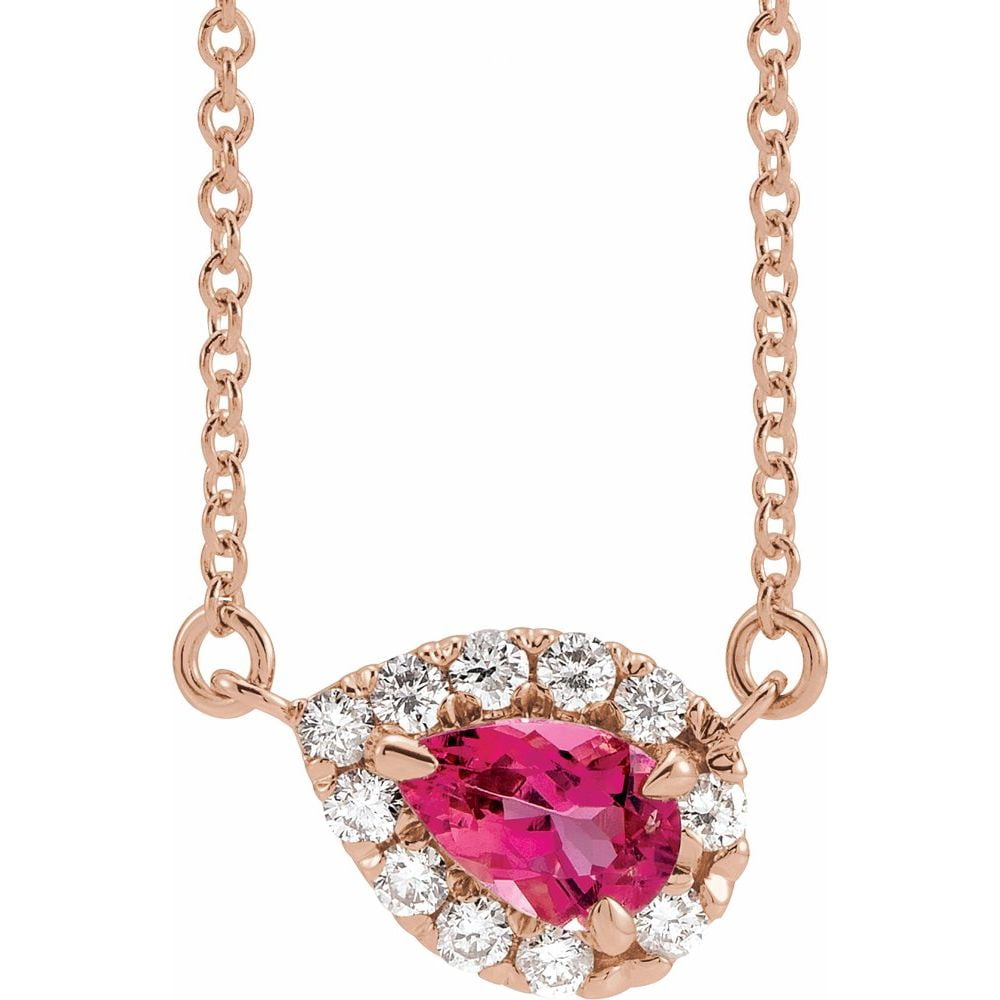 14K White Gold Morganite & Diamond Halo Pendant – 7x5mm Pear Stone With 18" Sterling Silver Chain - View #4