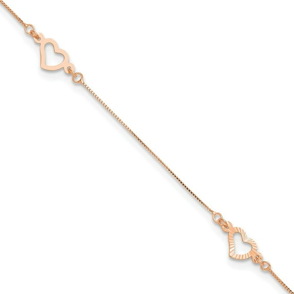 14k Rose Gold Adjustable Fancy Heart 9in Plus 1in Ext. Anklet