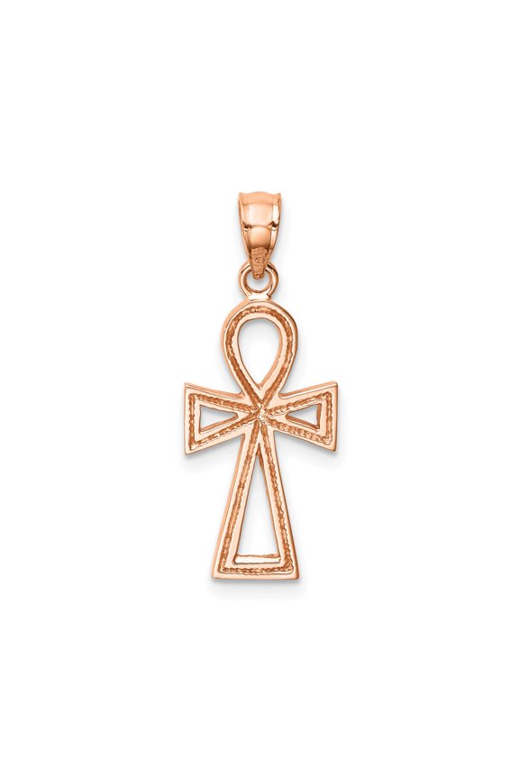 14k Rose Gold Ankh Cross Pendant for Women and Unisex, Textured Egyptian Symbol of Life, Solid Gold Religious Necklace, Spiritual Cultural Jewelry