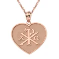 thumbnail image 1 of 14k Rose Gold Christian Symbol Chi Rho Heart Pendant / Necklace (20 Inches), 1 of 5