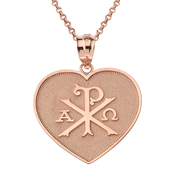 14k Rose Gold Christian Symbol Chi Rho Heart Pendant / Necklace (20 Inches)