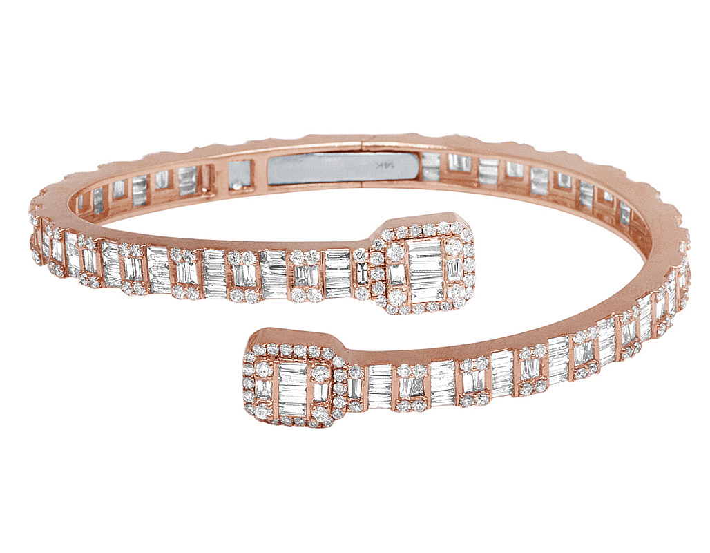 14K Rose Gold Baguette Diamond Bangle