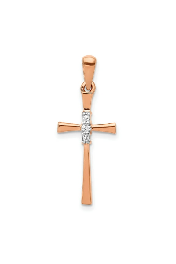 14k Rose Gold Diamond Cross Pendant Necklace for Men and Women Minimalist Modern Religious Jewelry with White Channel Set Stones Polished Slim Design Spiritual Faith Charm