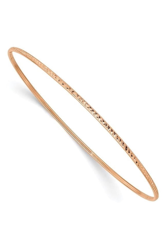 14k Rose Gold Diamond Cut Slip-On 1.5mm Bangle Bracelet, 8"
