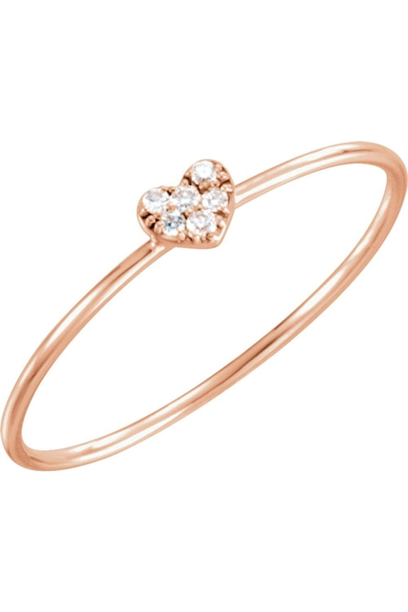 14k Rose Gold Diamond Petite Heart Shape Fashion Ring Fine Jewelry For Women Gifts For Her (.03 cttw), Size 7