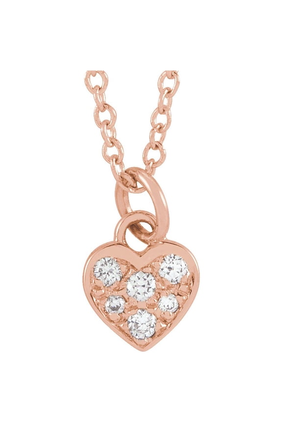 14k Rose Gold Diamond Petite Heart Shape Necklace Fine Jewelry for Women Gifts for Her (6.5x5.4mm, .06 cttw, H+, I1), 16-18"