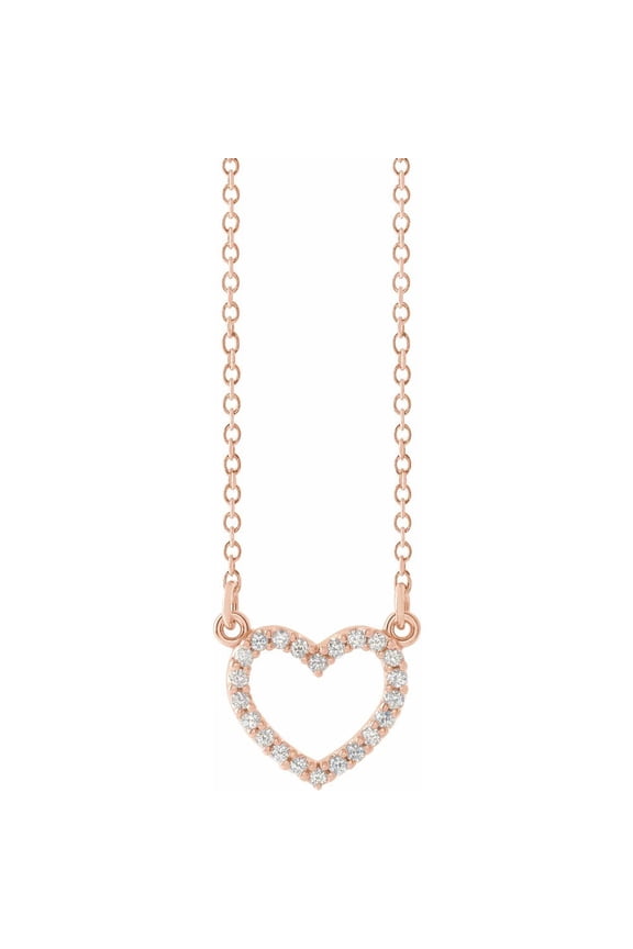 14k Rose Gold Diamond Petite Heart Shape Necklace Fine Jewelry for Women Gifts for Her (9.7x8.5mm, 1/8 cttw, G-H, I1), 16"