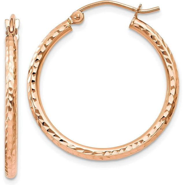 14k Rose Gold Diamond-cut Polished Hoop Earrings - 25mm