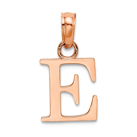 14k Rose Gold E Block Letter Name Personalized Monogram Initial High Polish Charm Pendant Necklace for Women