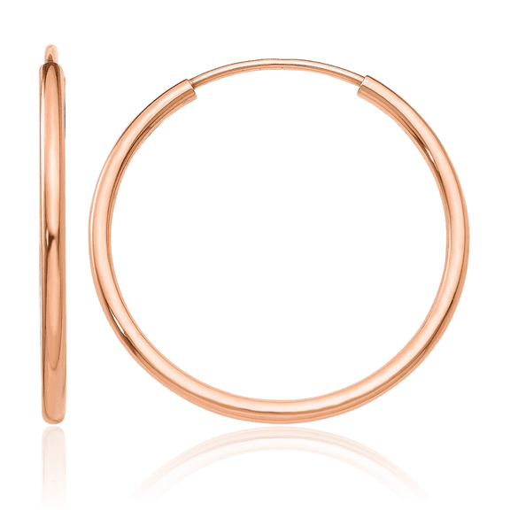 14K Solid Rose Pink Gold Endless Tube Round Medium Hoop Earrings