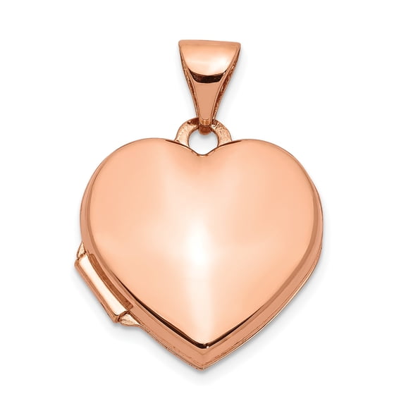 14k Rose Gold Heart Locket Pendant Charm, Polished Photo Keepsake for Women