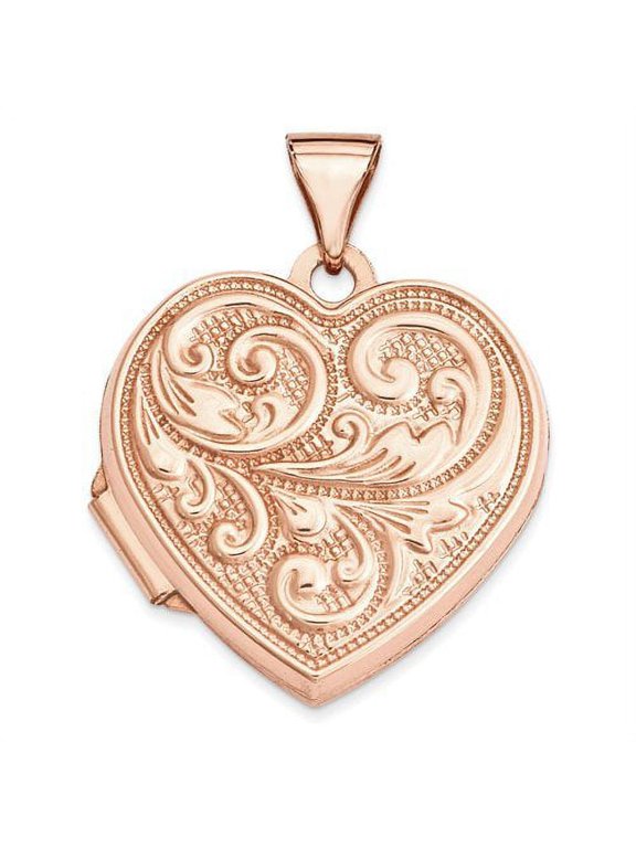 14k Rose Gold Heart Scroll Design Locket - 3/4 Inch X 3/4 Inch in Solid 14K Rose Gold