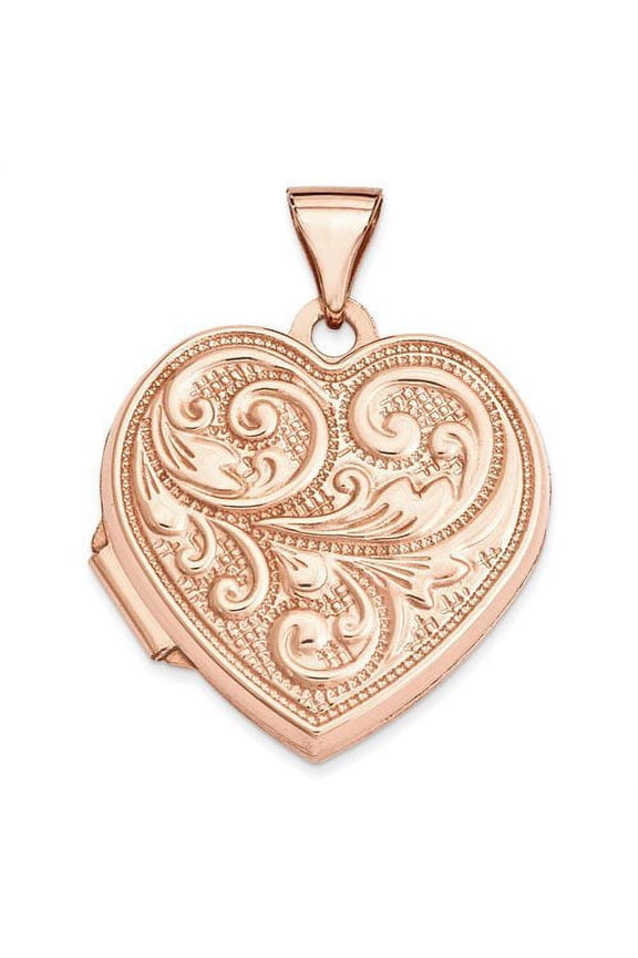 14k Rose Gold Heart Scroll Design Locket - 3/4 Inch X 3/4 Inch in Solid 14K Rose Gold