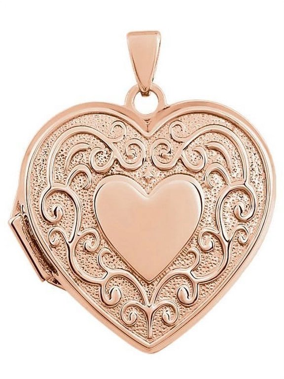 14k Rose Gold Heart Scroll Design Locket - 3/4 Inch X 3/4 Inch in Solid 14K Rose Gold
