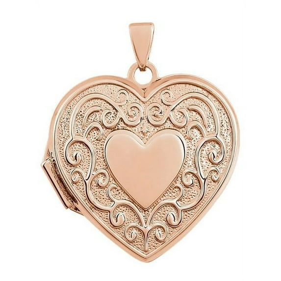 14k Rose Gold Heart Scroll Design Locket - 3/4 Inch X 3/4 Inch in Solid 14K Rose Gold