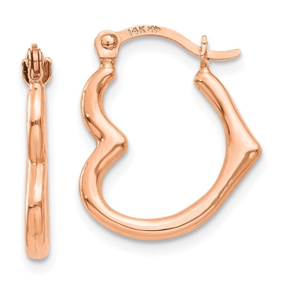 14k Rose Gold Heart Shaped Hollow Hoop Earrings - Measures 15.67x13.41mm Wide 1.62mm Thick